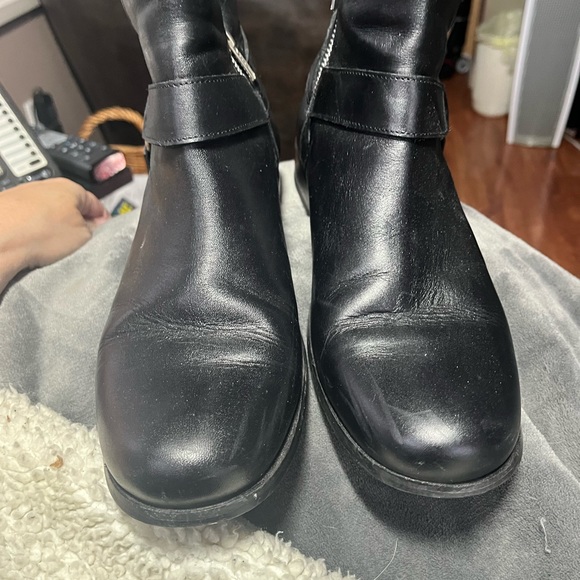 Cartel Women’s Black Leather Booties with Side Zippers And Buckles Size 10 - Picture 3 of 7